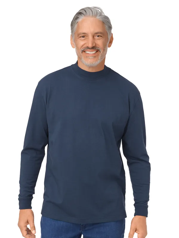 Cotton and Silk Long Sleeve Mock - Navy sold by Paul Fredrick