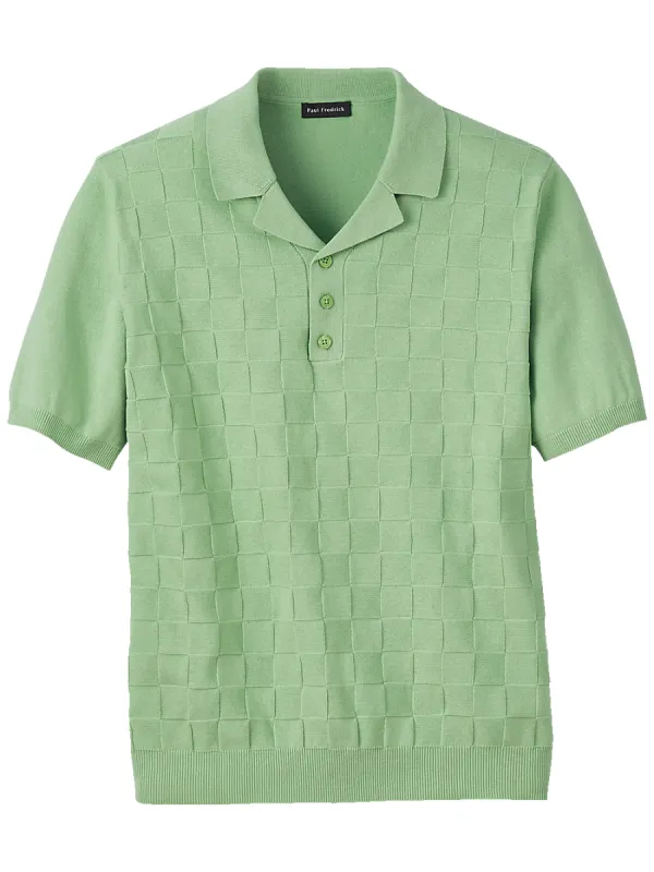 Cotton Three Button Camp Collar Sweater - Green sold by Paul Fredrick