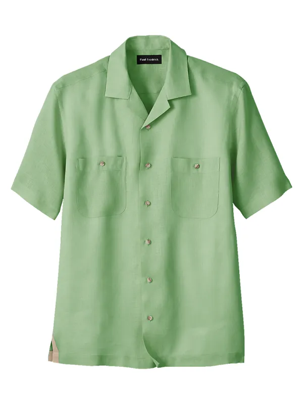 Linen Solid Casual Shirt - Green sold by Paul Fredrick