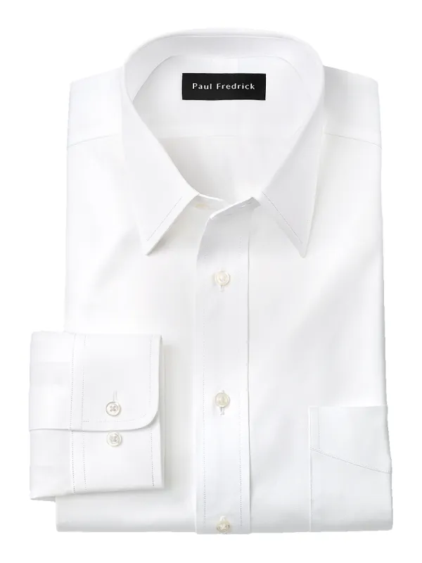 Pure Cotton Pinpoint Solid Color Straight Collar Dress Shirt - White sold by Paul Fredrick