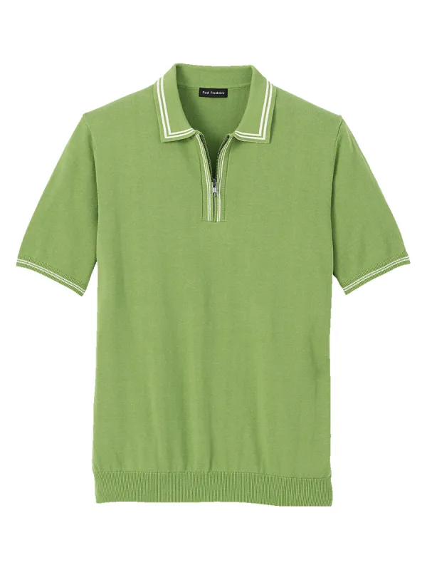 Cotton Zip Polo - Green sold by Paul Fredrick