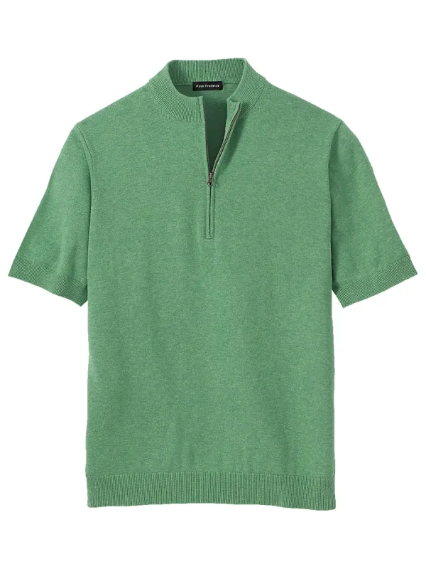 Supima Cotton Zip Mock Neck Sweater - Green sold by Paul Fredrick