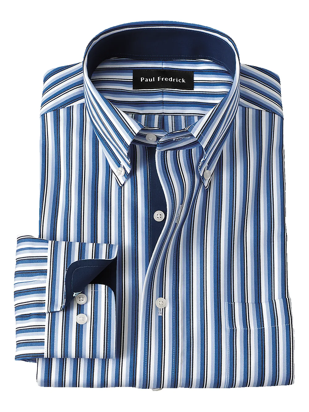 Non-Iron Cotton Stripe Dress Shirt With Contrast Trim - Blue sold by Paul Fredrick