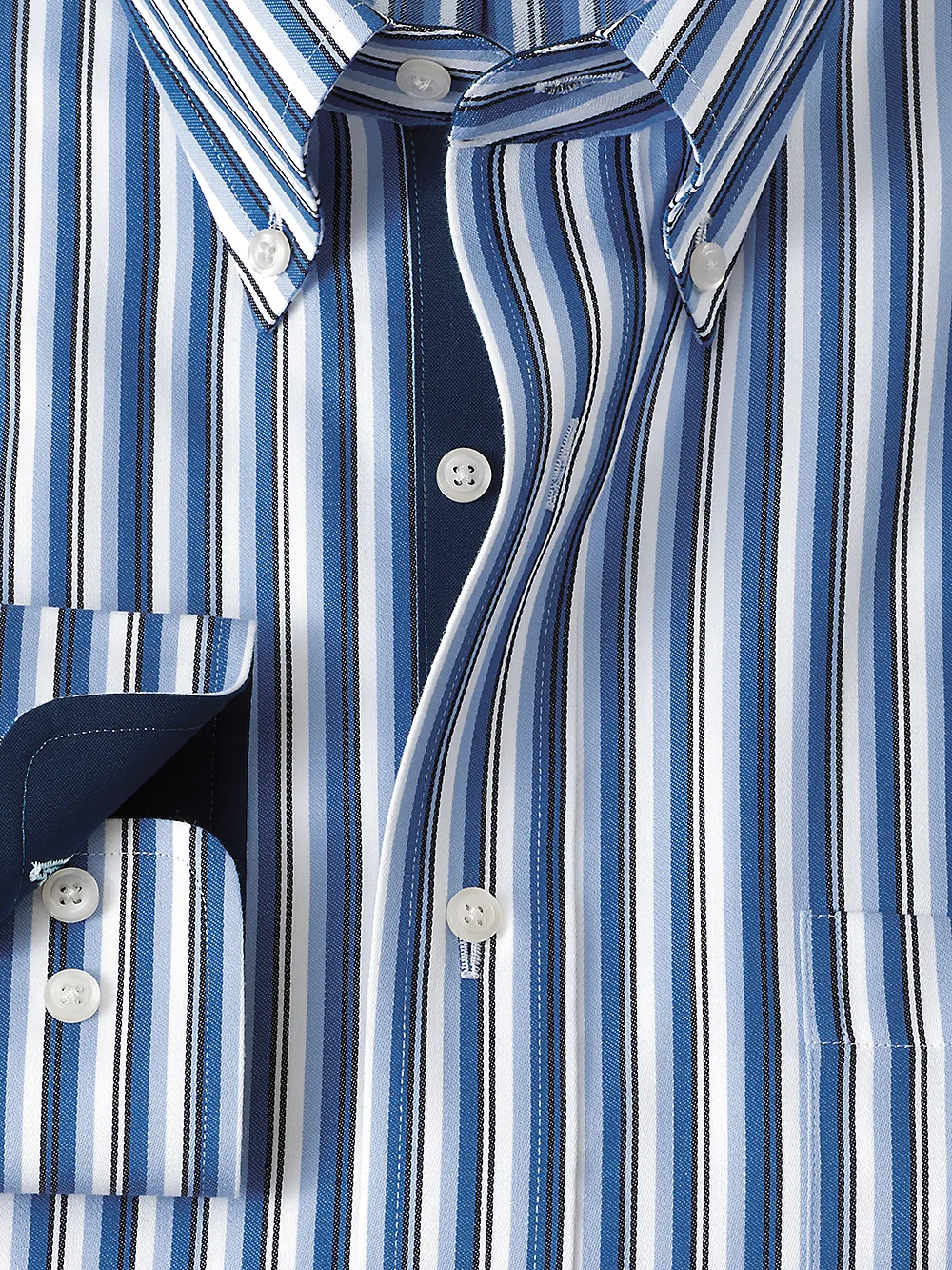 Non-Iron Cotton Stripe Dress Shirt With Contrast Trim - Blue sold by Paul Fredrick product image thumbnail 2