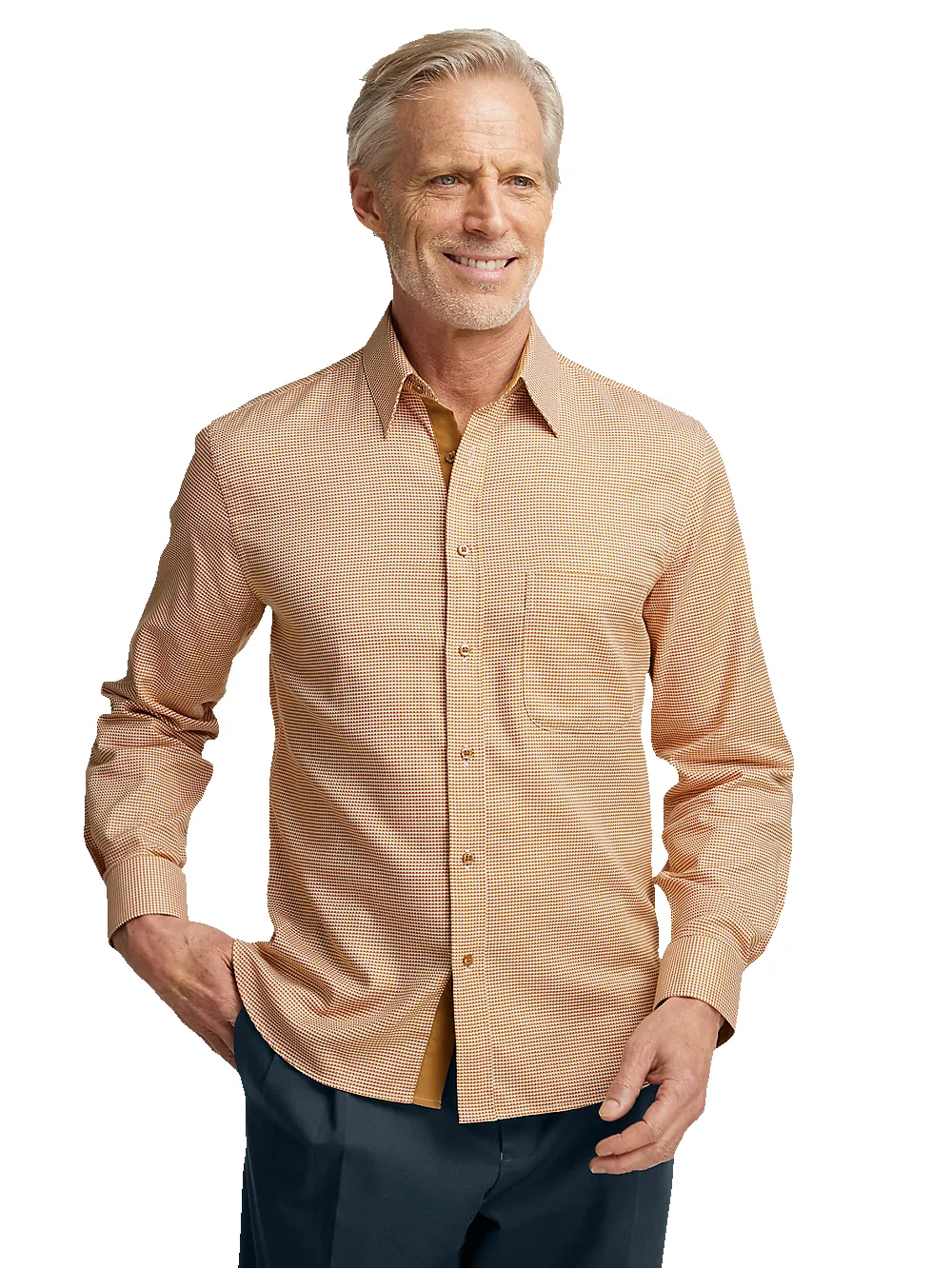 Cotton Houndstooth Casual Shirt - Light Rust sold by Paul Fredrick product image thumbnail 2