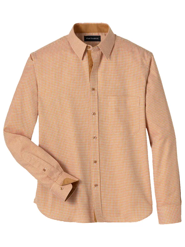 Cotton Houndstooth Casual Shirt - Light Rust sold by Paul Fredrick
