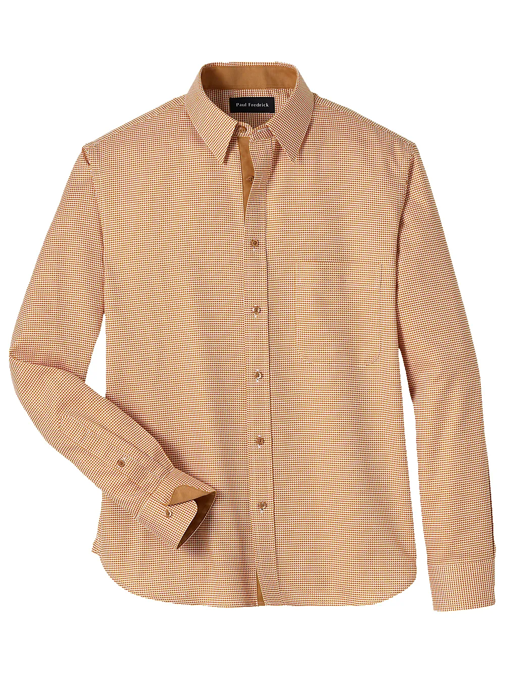 Cotton Houndstooth Casual Shirt - Light Rust sold by Paul Fredrick