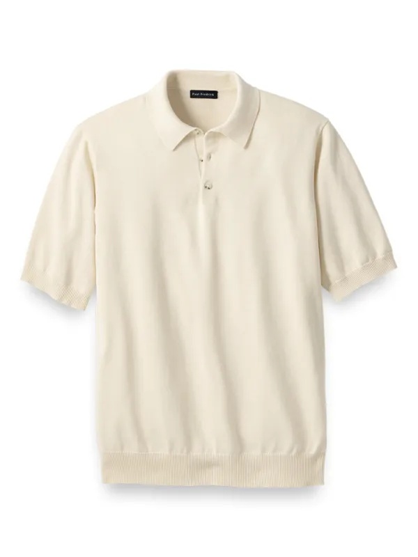 Supima Cotton Three Button Polo - Ivory sold by Paul Fredrick