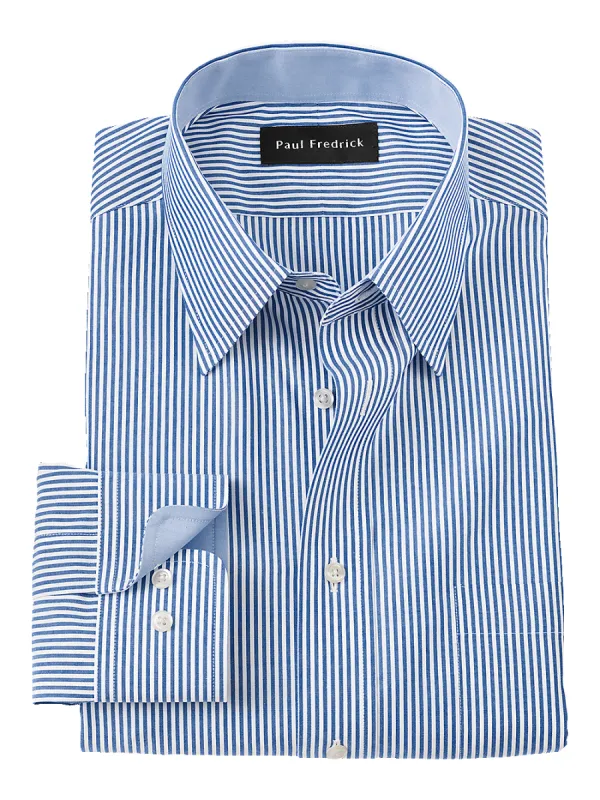 Non-Iron Cotton Stripe Dress Shirt With Contrast Trim - Blue sold by Paul Fredrick