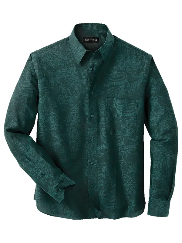 Cotton Solid Paisley Jacquard Casual Shirt - Hunter sold by Paul Fredrick