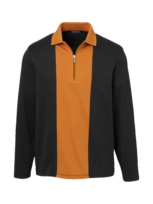 Mercerized Cotton Zip Polo - Black/copper sold by Paul Fredrick