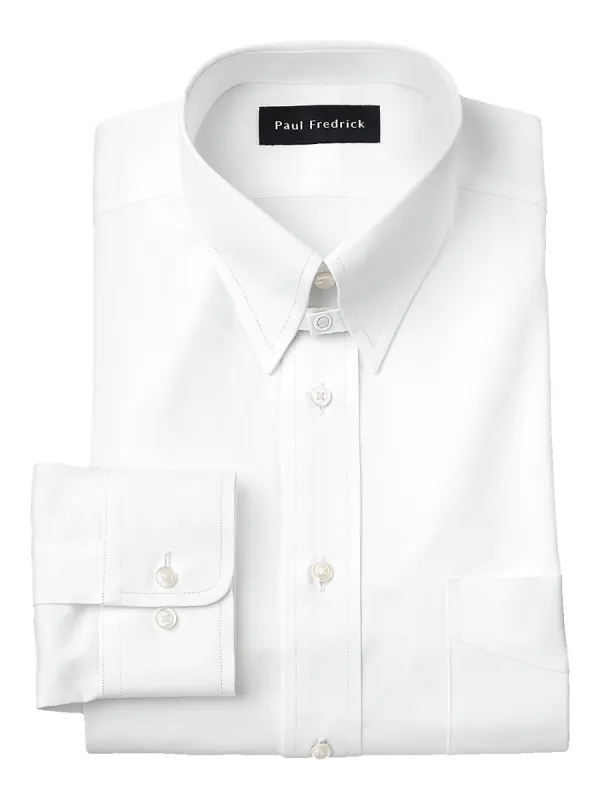 Pure Cotton Pinpoint Solid Color Snap Tab Collar Dress Shirt - White sold by Paul Fredrick