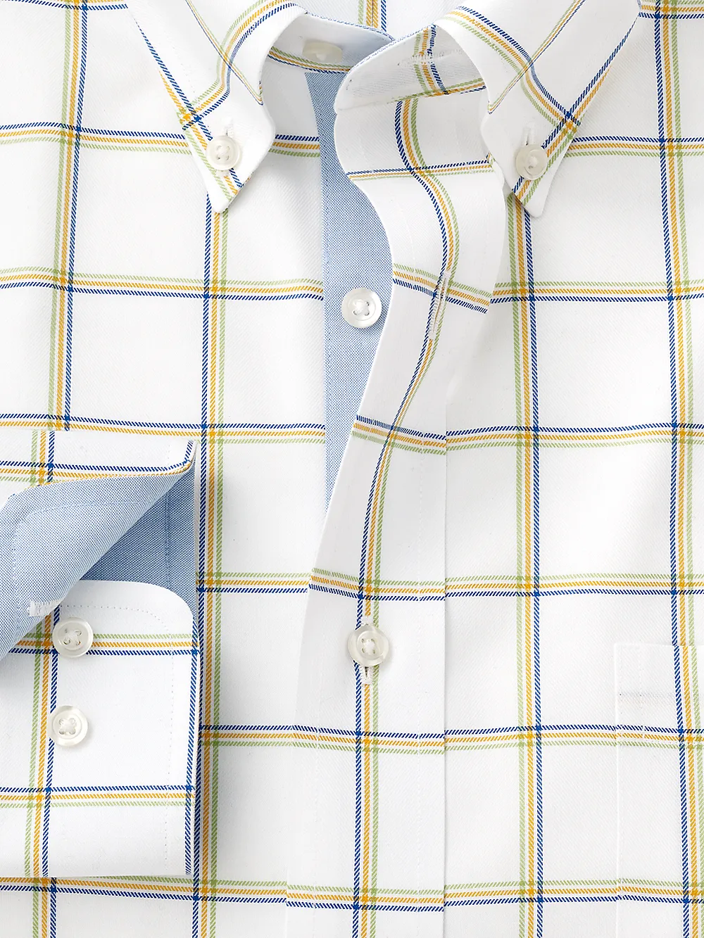 Non-Iron Cotton Windowpane Dress Shirt With Contrast Trim - Multi sold by Paul Fredrick product image thumbnail 2