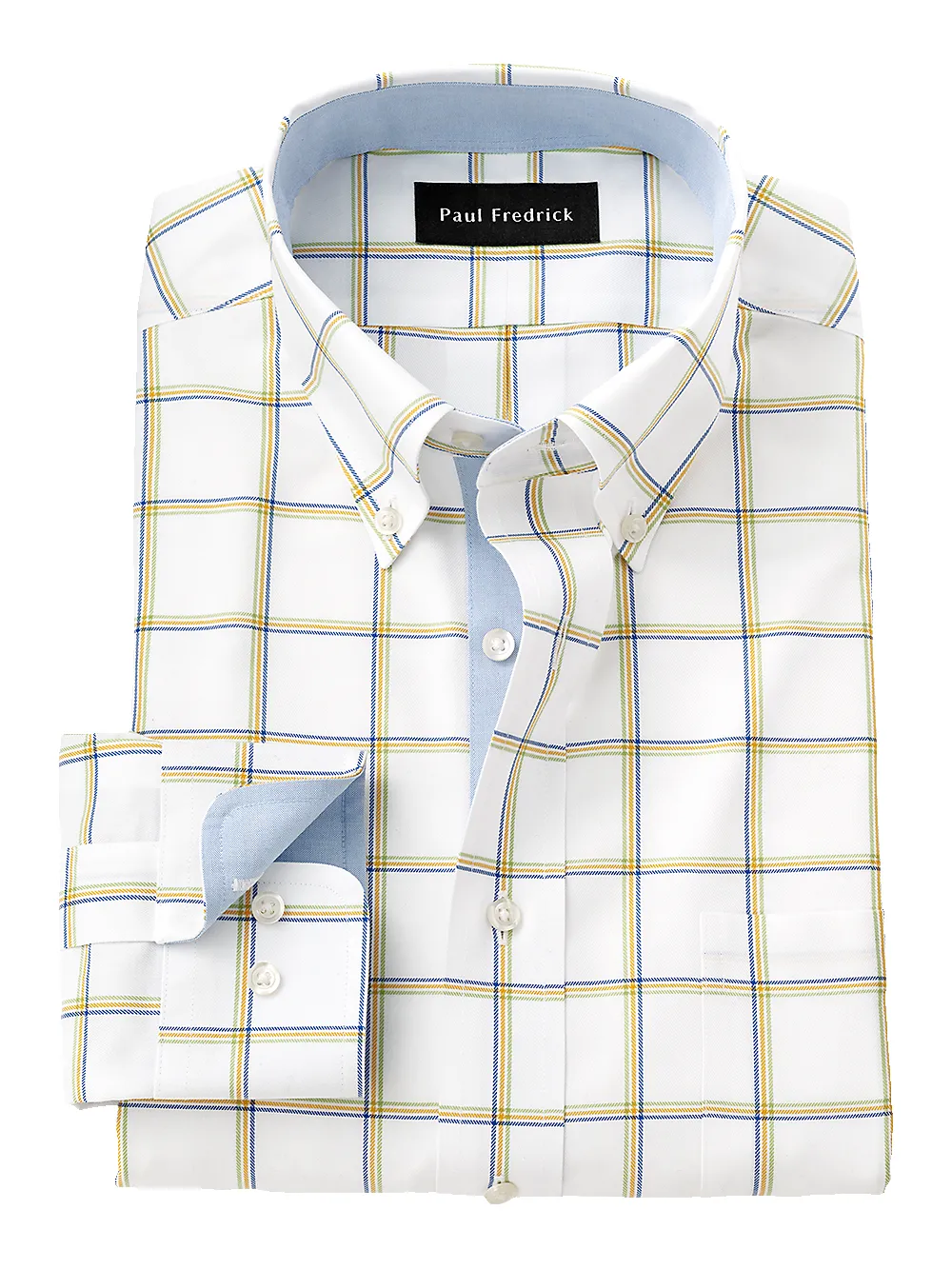 Non-Iron Cotton Windowpane Dress Shirt With Contrast Trim - Multi sold by Paul Fredrick