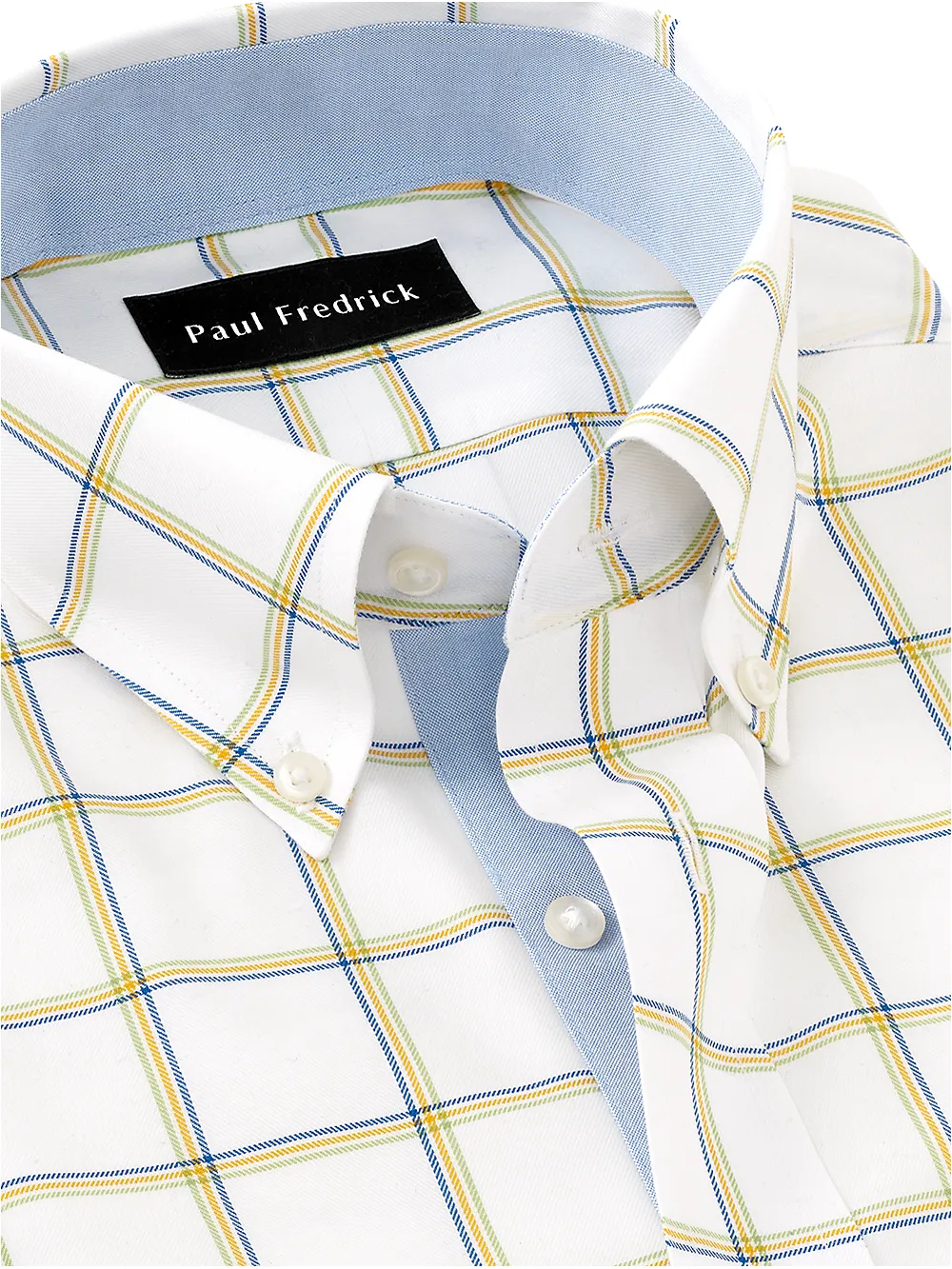 Non-Iron Cotton Windowpane Dress Shirt With Contrast Trim - Multi sold by Paul Fredrick product image thumbnail 3