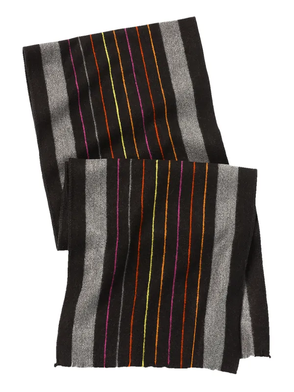 Stripe Brushed Silk Scarf - Black Multi sold by Paul Fredrick
