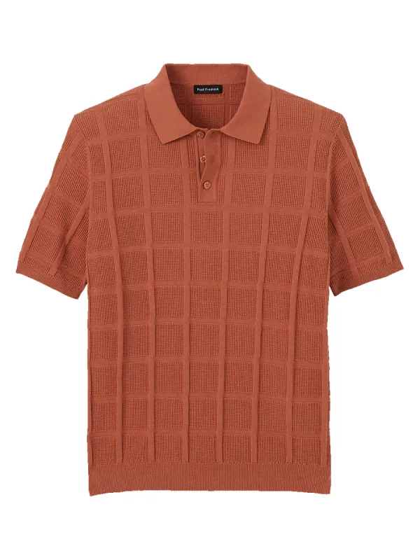 Cotton Three Button Polo - Rust sold by Paul Fredrick