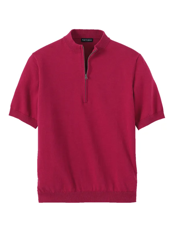 Supima Cotton Zip Mock Neck Sweater - Barberry sold by Paul Fredrick
