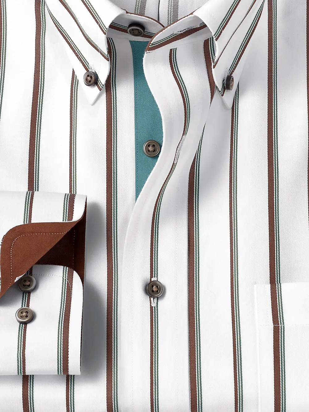 Non-Iron Cotton Stripe Dress Shirt With Contrast Trim - Brown/pine sold by Paul Fredrick product image thumbnail 2