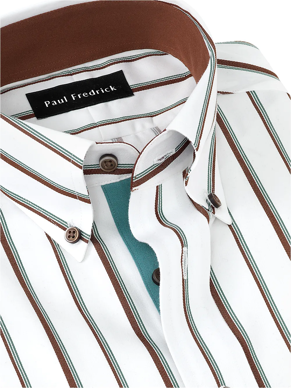 Non-Iron Cotton Stripe Dress Shirt With Contrast Trim - Brown/pine sold by Paul Fredrick product image thumbnail 3