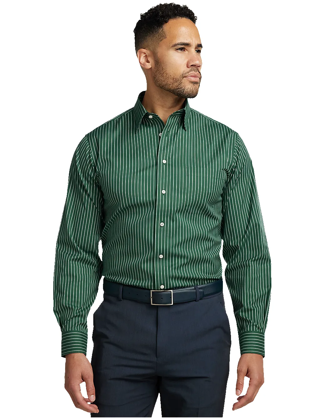 Comfort Stretch Non-Iron Stripe Dress Shirt - Green sold by Paul Fredrick product image thumbnail 2