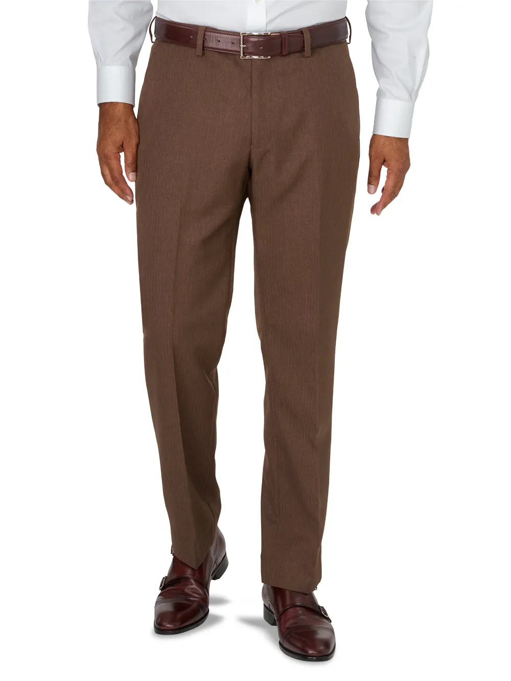 Microfiber Herringbone Pants - Cocoa sold by Paul Fredrick