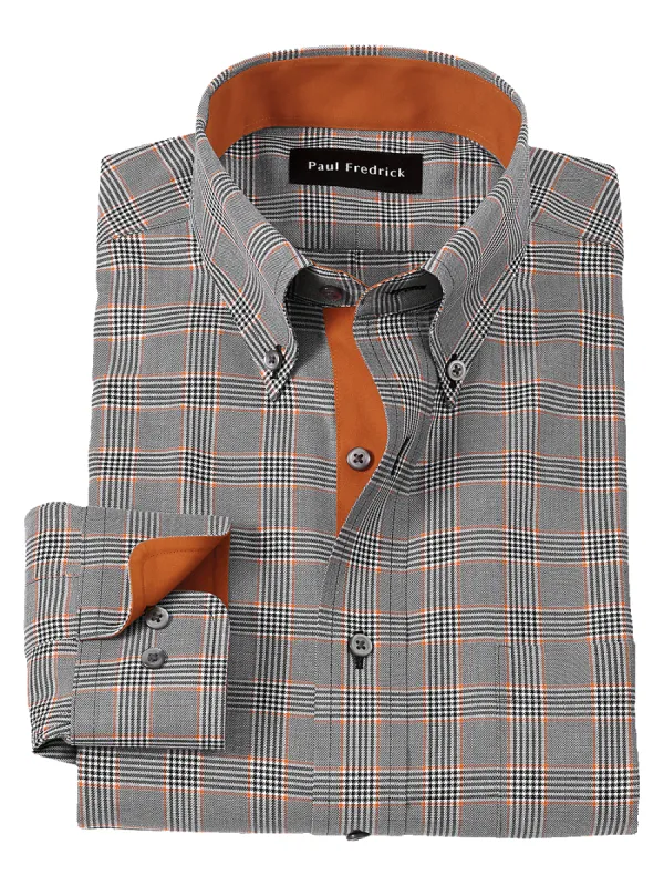 Non-Iron Cotton Plaid Dress Shirt With Contrast Trim - Black/rust sold by Paul Fredrick