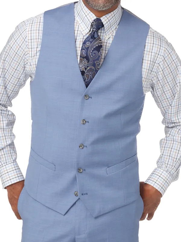 Classic Fit Sharkskin No Lapel Suit Vest - Sky Blue sold by Paul Fredrick