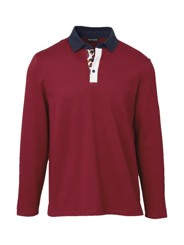 Mercerized Cotton Pique Three Button Polo - Burgundy sold by Paul Fredrick