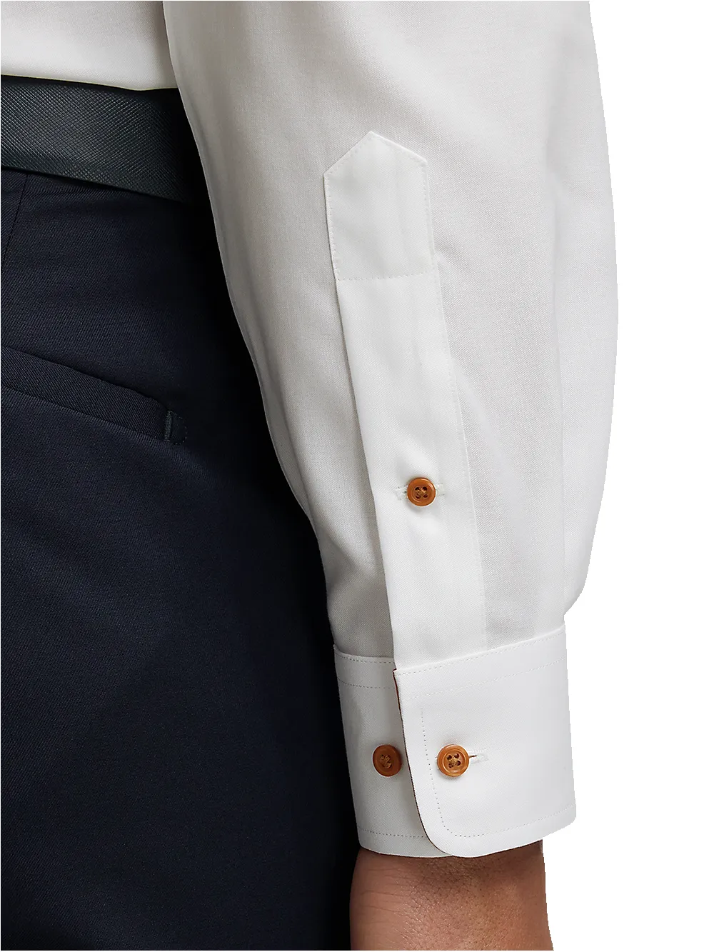 Comfort Stretch Non-Iron Solid Dress Shirt With Contrast Trim - White/rust sold by Paul Fredrick product image thumbnail 4