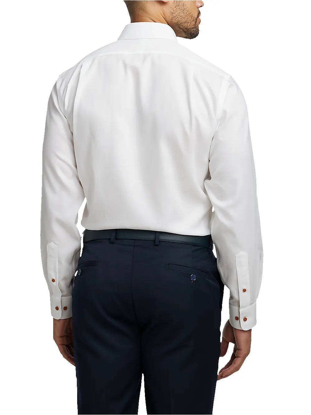 Comfort Stretch Non-Iron Solid Dress Shirt With Contrast Trim - White/rust sold by Paul Fredrick product image thumbnail 5