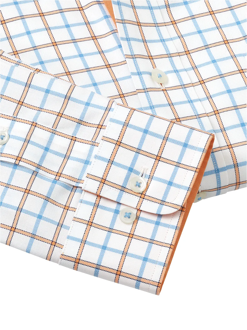 Non-Iron Cotton Windowpane Dress Shirt With Contrast Trim - Blue/melon sold by Paul Fredrick product image thumbnail 4