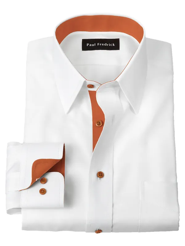 Comfort Stretch Non-Iron Solid Dress Shirt With Contrast Trim - White/rust sold by Paul Fredrick