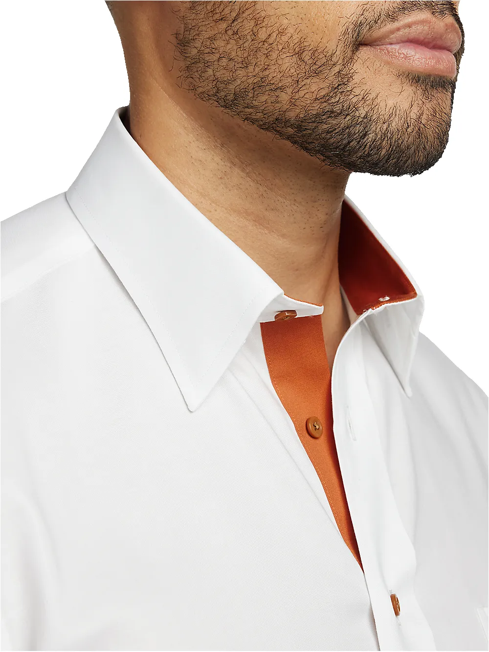 Comfort Stretch Non-Iron Solid Dress Shirt With Contrast Trim - White/rust sold by Paul Fredrick product image thumbnail 3