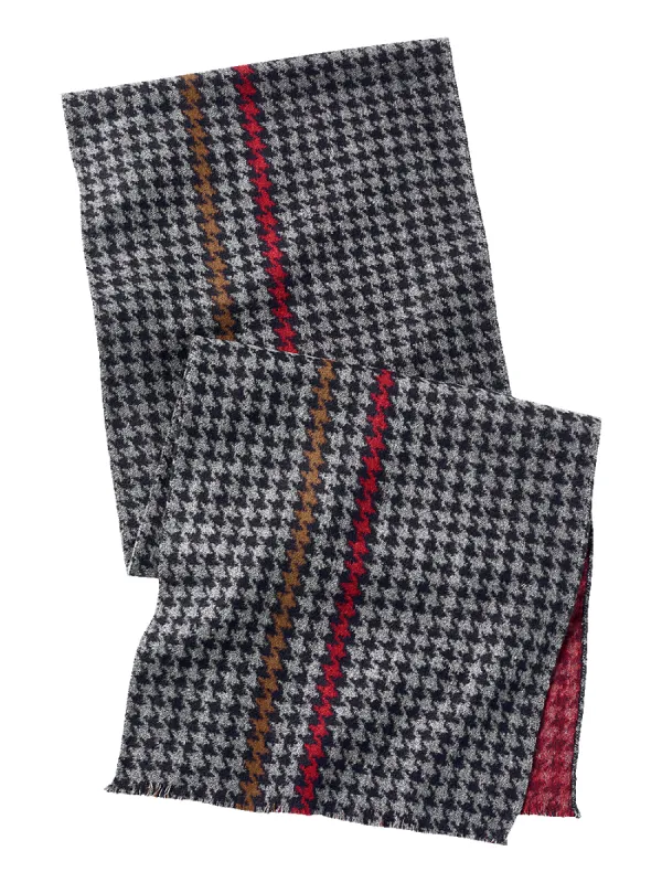 Houndstooth Stripe Brushed Silk Scarf - Grey sold by Paul Fredrick