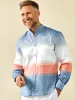 Linen Horizontal Stripe Casual Shirt - Orange/blue sold by Paul Fredrick