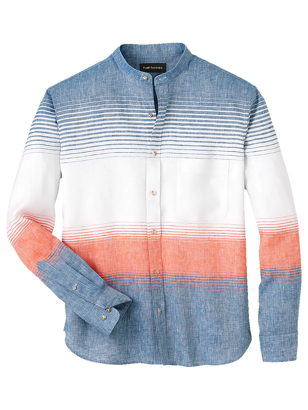 Linen Horizontal Stripe Casual Shirt - Orange/blue sold by Paul Fredrick