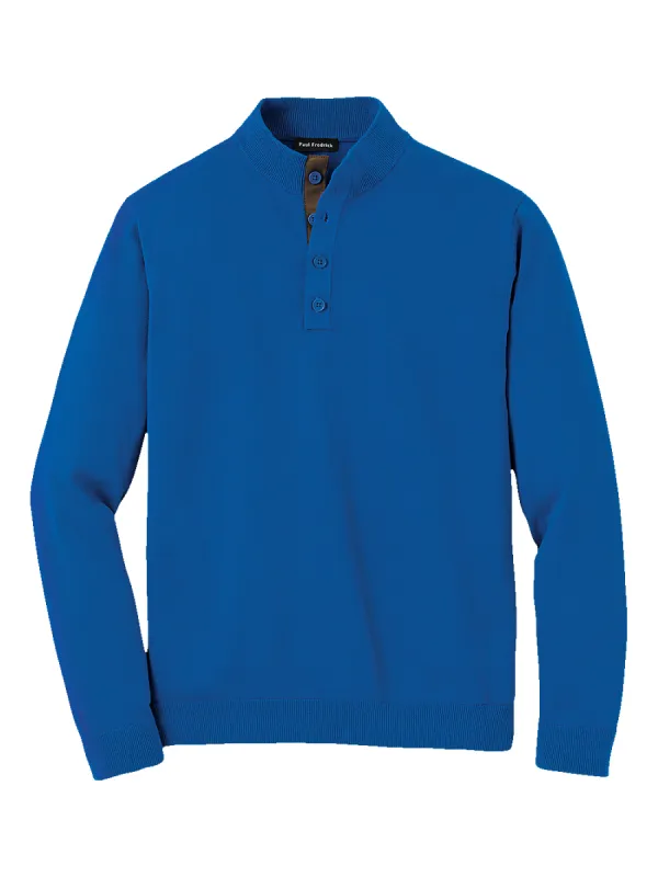Supima Cotton Four Button Mock Neck Sweater - Royal Blue sold by Paul Fredrick