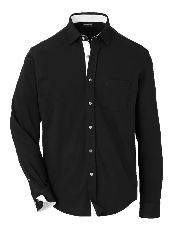 Cotton Blend Button Front Polo - Black sold by Paul Fredrick