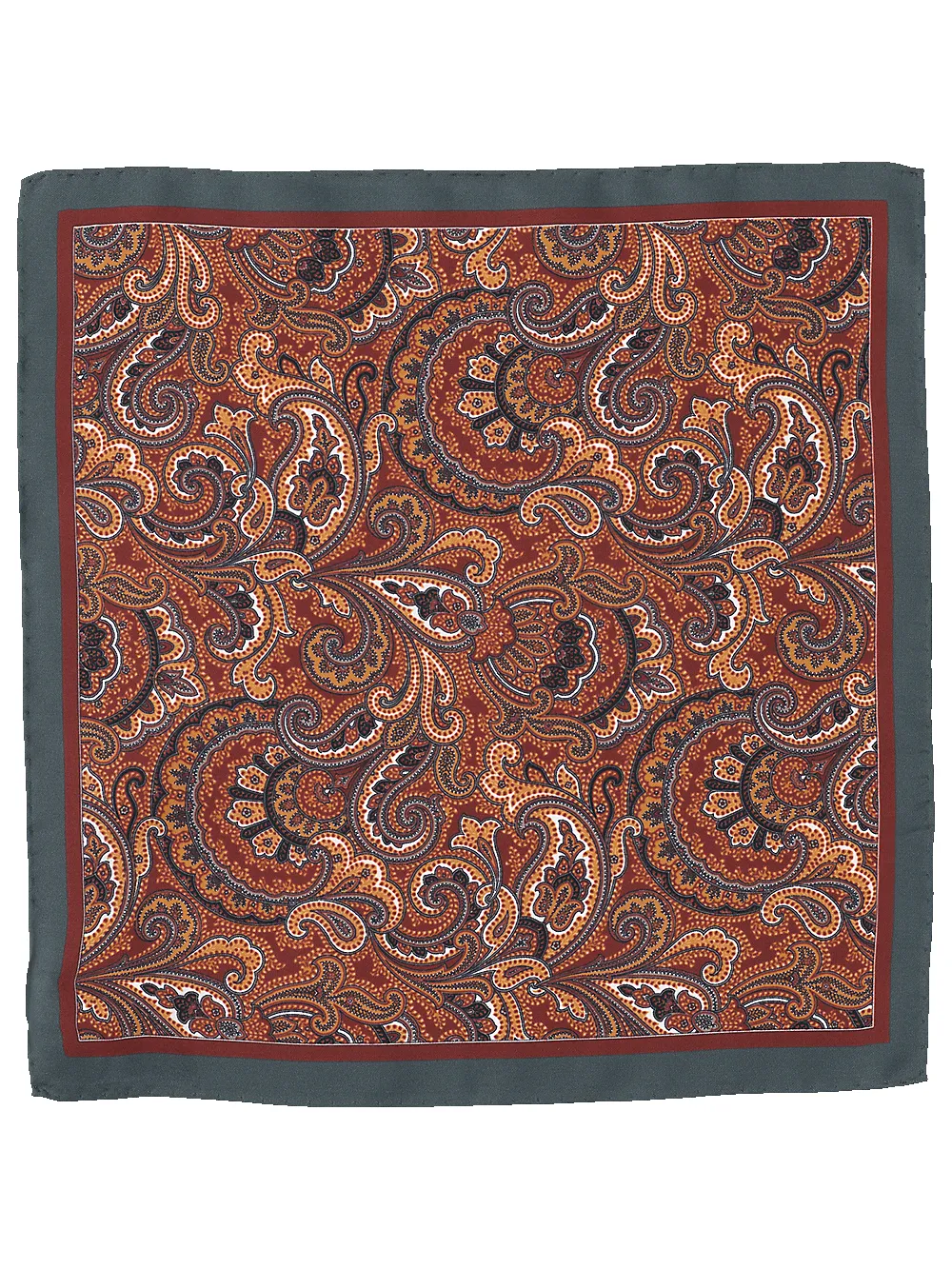 Paisley Silk Pocket Square - Rust/grey sold by Paul Fredrick product image thumbnail 2