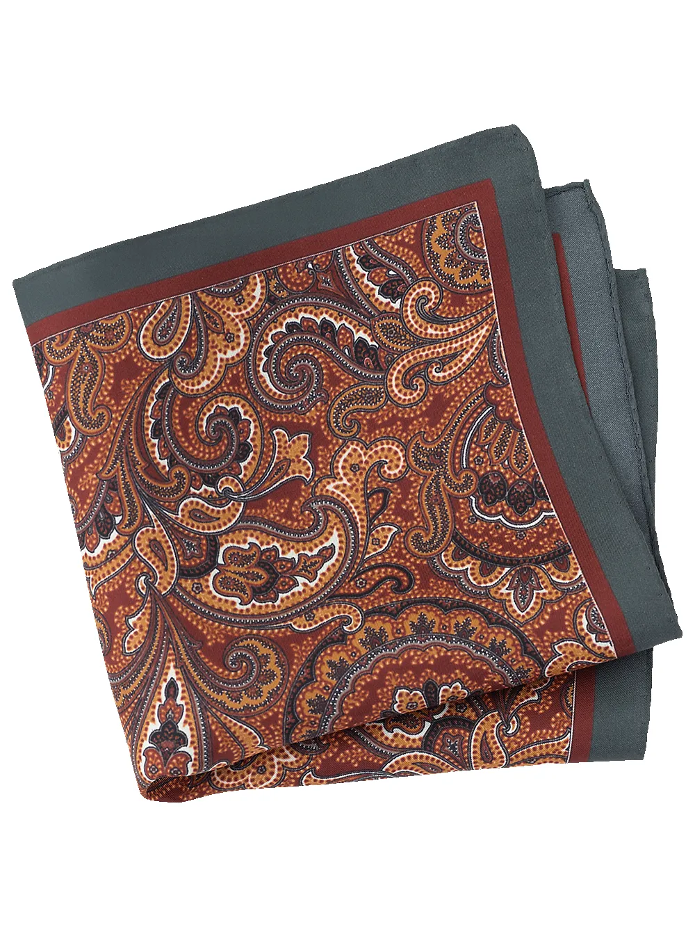 Paisley Silk Pocket Square - Rust/grey sold by Paul Fredrick