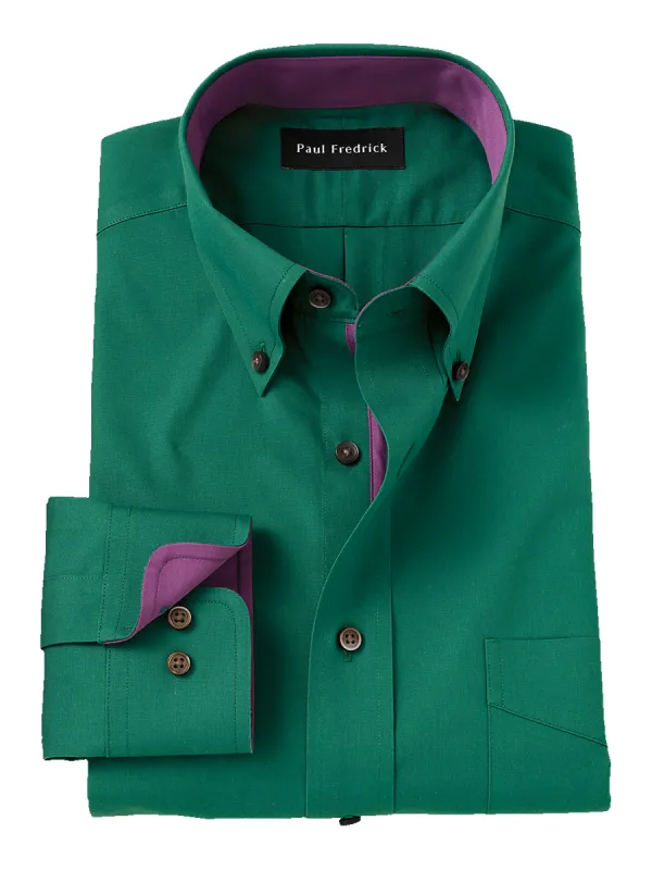 Non-Iron Cotton Solid Dress Shirt With Contrast Trim - Green sold by Paul Fredrick