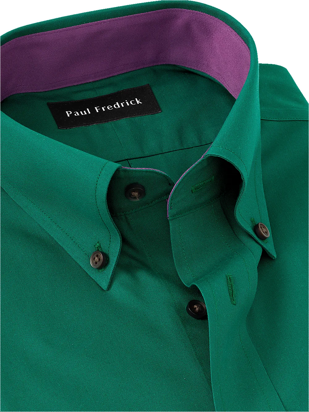 Non-Iron Cotton Solid Dress Shirt With Contrast Trim - Green sold by Paul Fredrick product image thumbnail 3