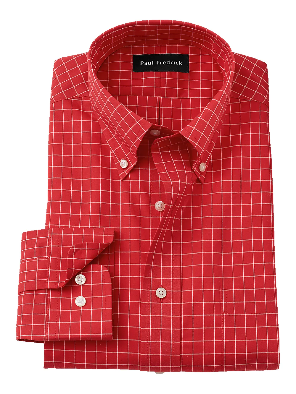 Non-Iron Cotton Check Dress Shirt - Red sold by Paul Fredrick
