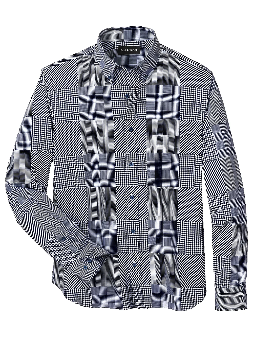 Cotton Patchwork Print Casual Shirt - Blue sold by Paul Fredrick