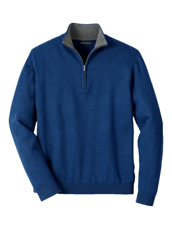 Supima Cotton Quarter Zip Mock Neck Sweater - Dark Blue sold by Paul Fredrick
