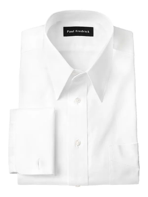 Pure Cotton Pinpoint Edge-stitched Straight Collar French Cuff Dress Shirt - White sold by Paul Fredrick