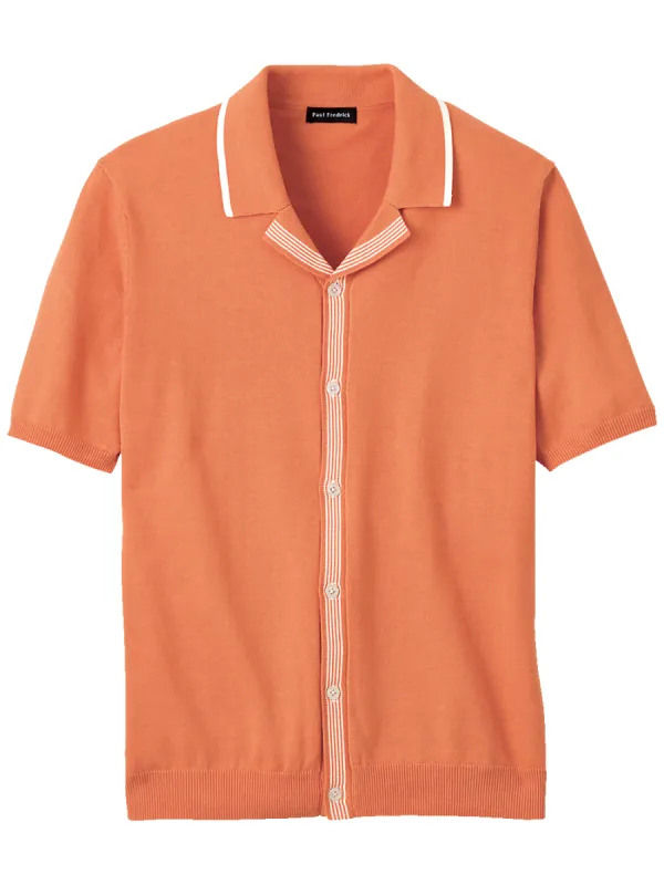 Cotton Button Front Camp Collar Sweater - Orange sold by Paul Fredrick