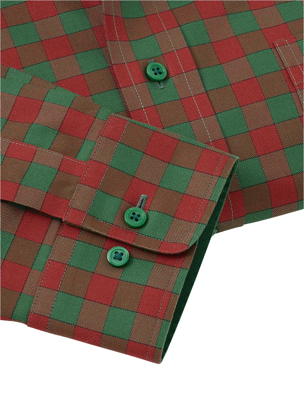 Non-Iron Cotton Gingham Dress Shirt With Contrast Trim - Green/rust sold by Paul Fredrick product image thumbnail 4