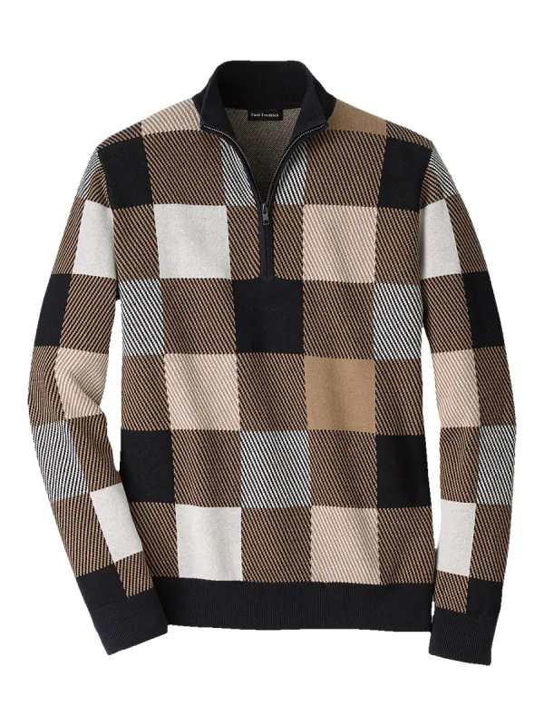 Cotton Quarter Zip Mock Neck Sweater - Multi sold by Paul Fredrick